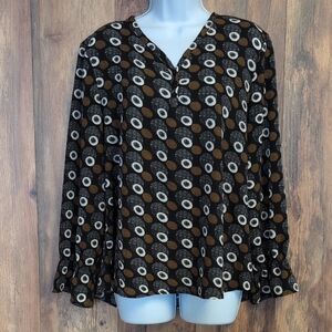 Arianna by Howard's L/XL Black and Brown Patterned Women's Blouse   M570